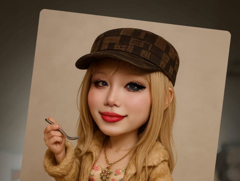 Prompt: Create a realistic caricature-style miniature statue of the person