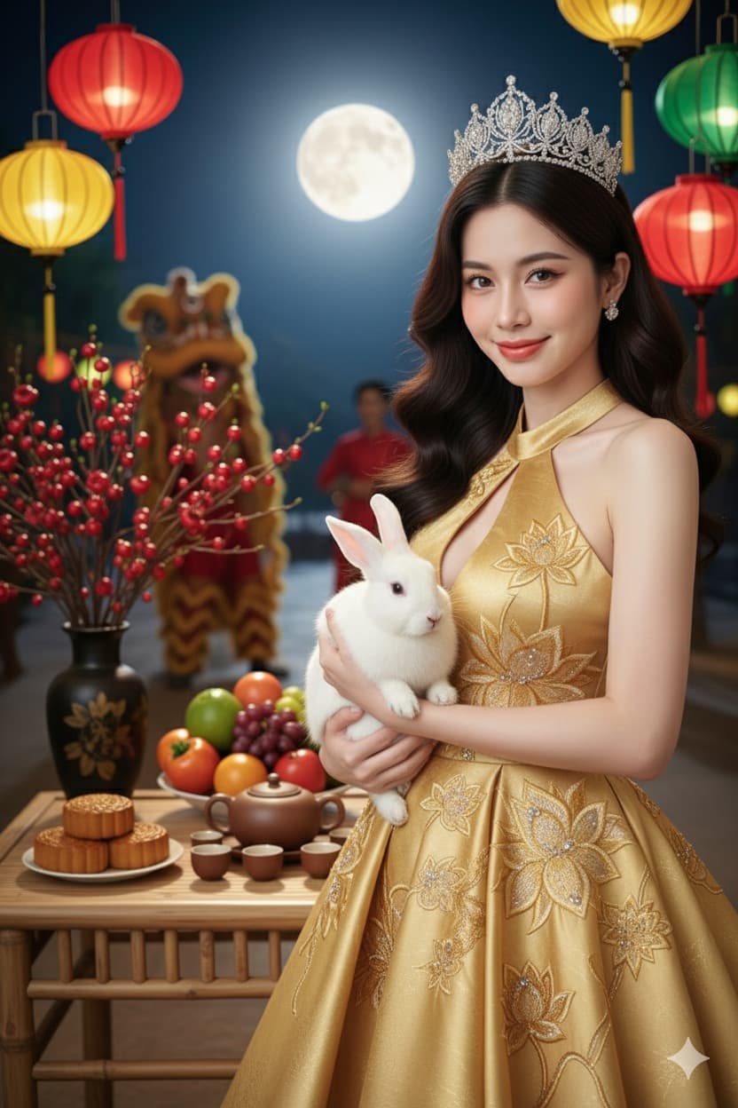 Prompt: Prompt tạo ảnh Tết Trung Thu - Chị Hằng và Thỏ Ngọc