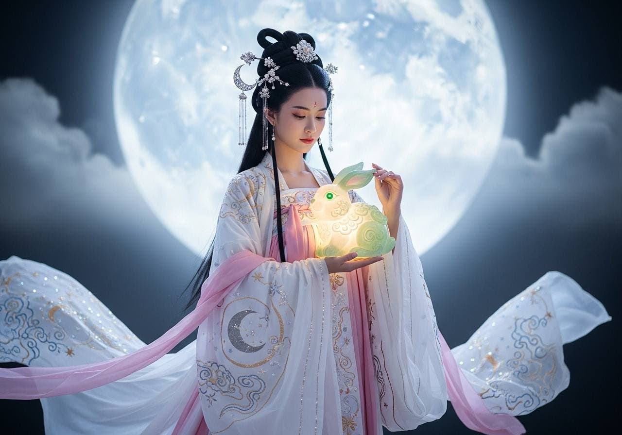 Prompt: Prompt tạo hình chị Hằng Nga siêu thực, giữ nguyên khuôn mặt