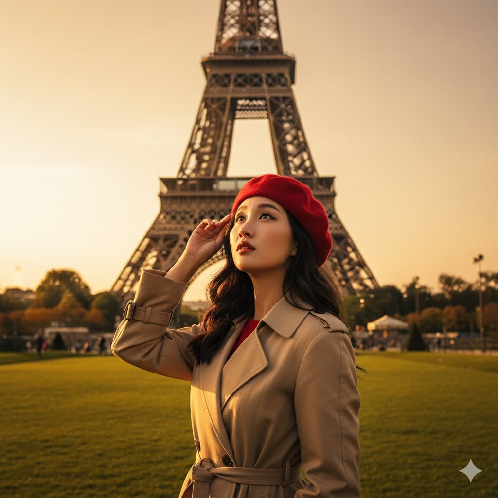 Prompt: Prompt tạo ảnh AI: Cô gái Paris và Tháp Eiffel