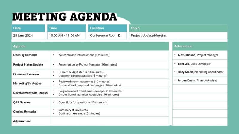 Prompt: Prompt ChatGPT tạo agenda cuộc họp hiệu quả, chuyên nghiệp