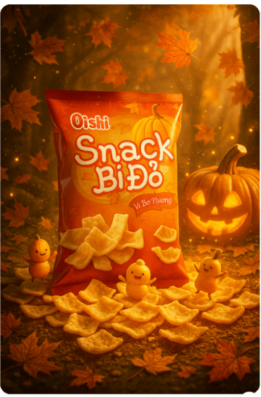 Prompt: Prompt tạo hình ảnh: Snack Bí Đỏ giữa rừng thu cổ tích