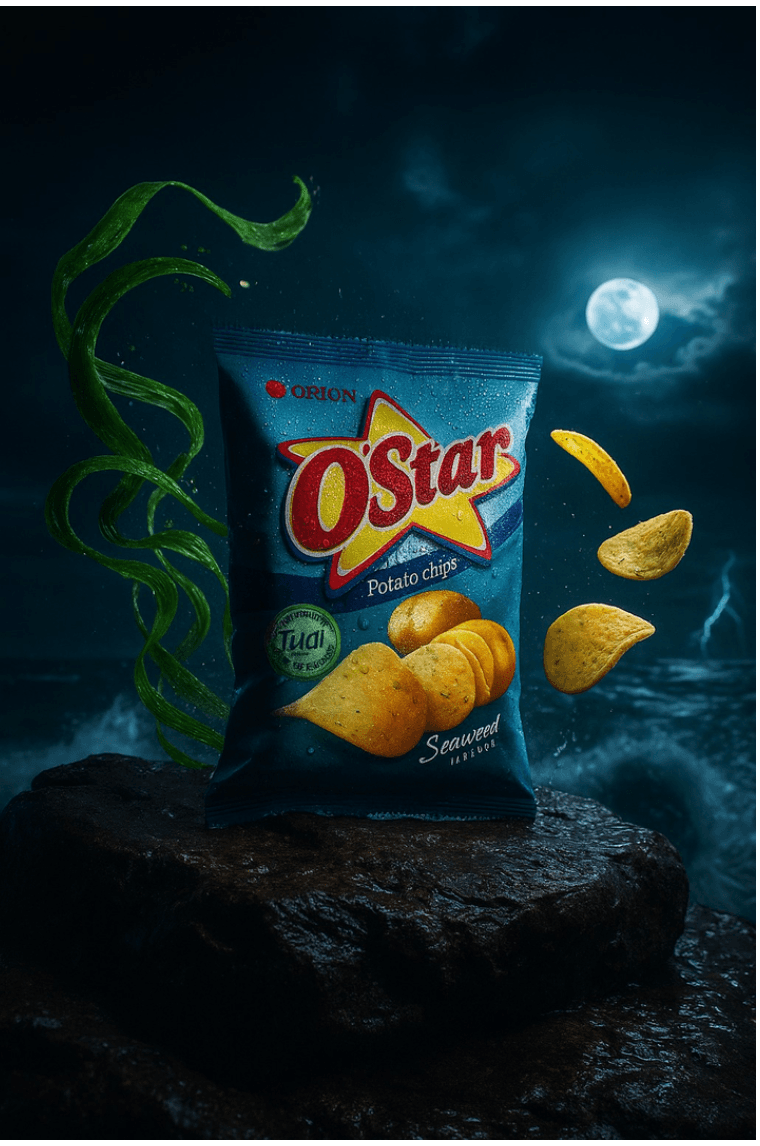 Prompt: Prompt tạo ảnh quảng cáo snack siêu thực, ấn tượng