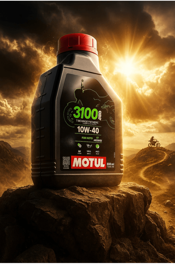 Prompt: Prompt tạo ảnh sản phẩm: Dầu nhớt Motul hùng vĩ