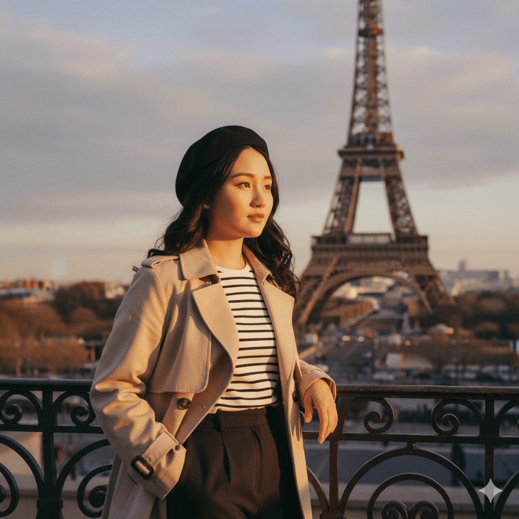 Prompt: Prompt tạo ảnh chân dung Paris lãng mạn, chuẩn chỉnh
