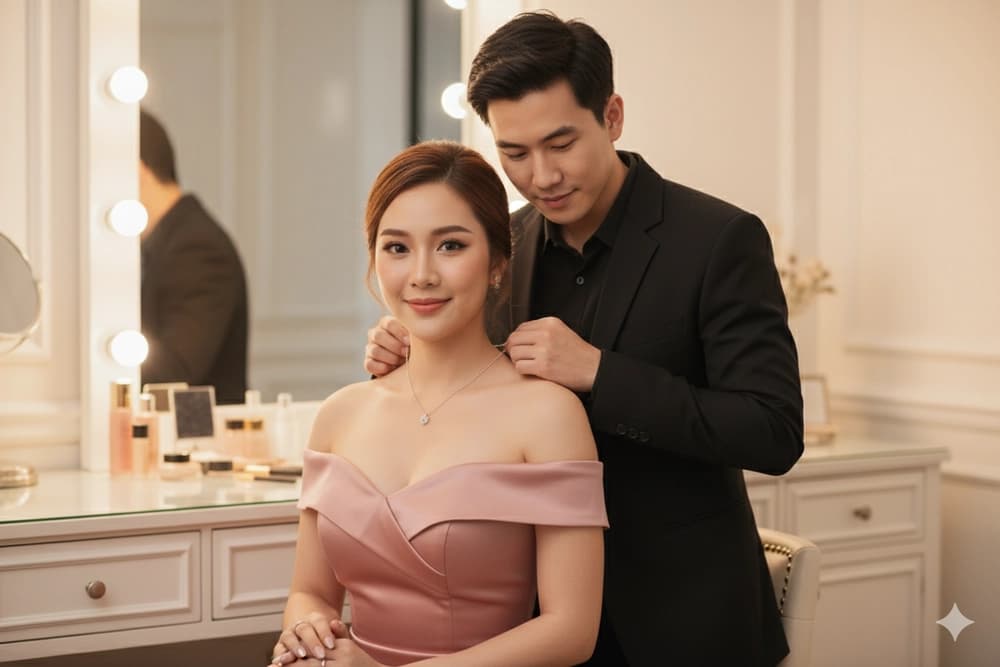 Prompt: Prompt tạo ảnh cặp đôi lãng mạn với phong cách thượng lưu sang trọng