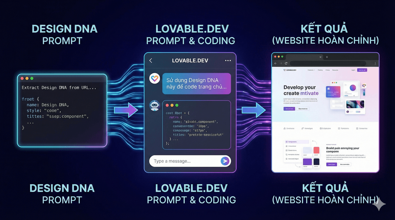 Prompt: Xây dựng UI web dùng Lovable sử dụng DNA Design kèm spec chi tiết (1 shot - 1 page)