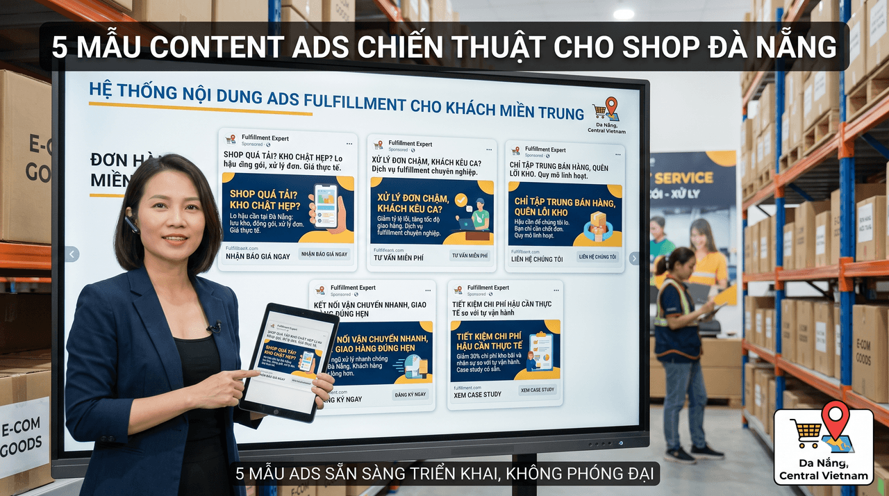Prompt: 5 mẫu quảng cáo Facebook cho dịch vụ fulfillment