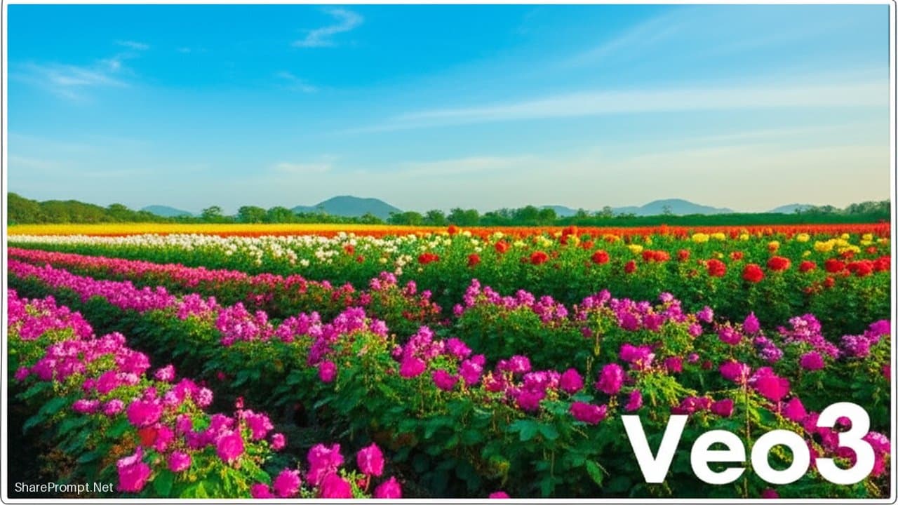 Prompt: Prompt tạo video Quay Toàn Cảnh Cánh đồng hoa tuyệt đẹp