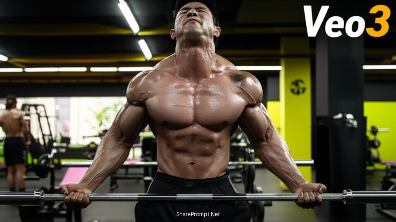 Prompt: Prompt Video Người Đàn Ông Tập Gym Hăng Say